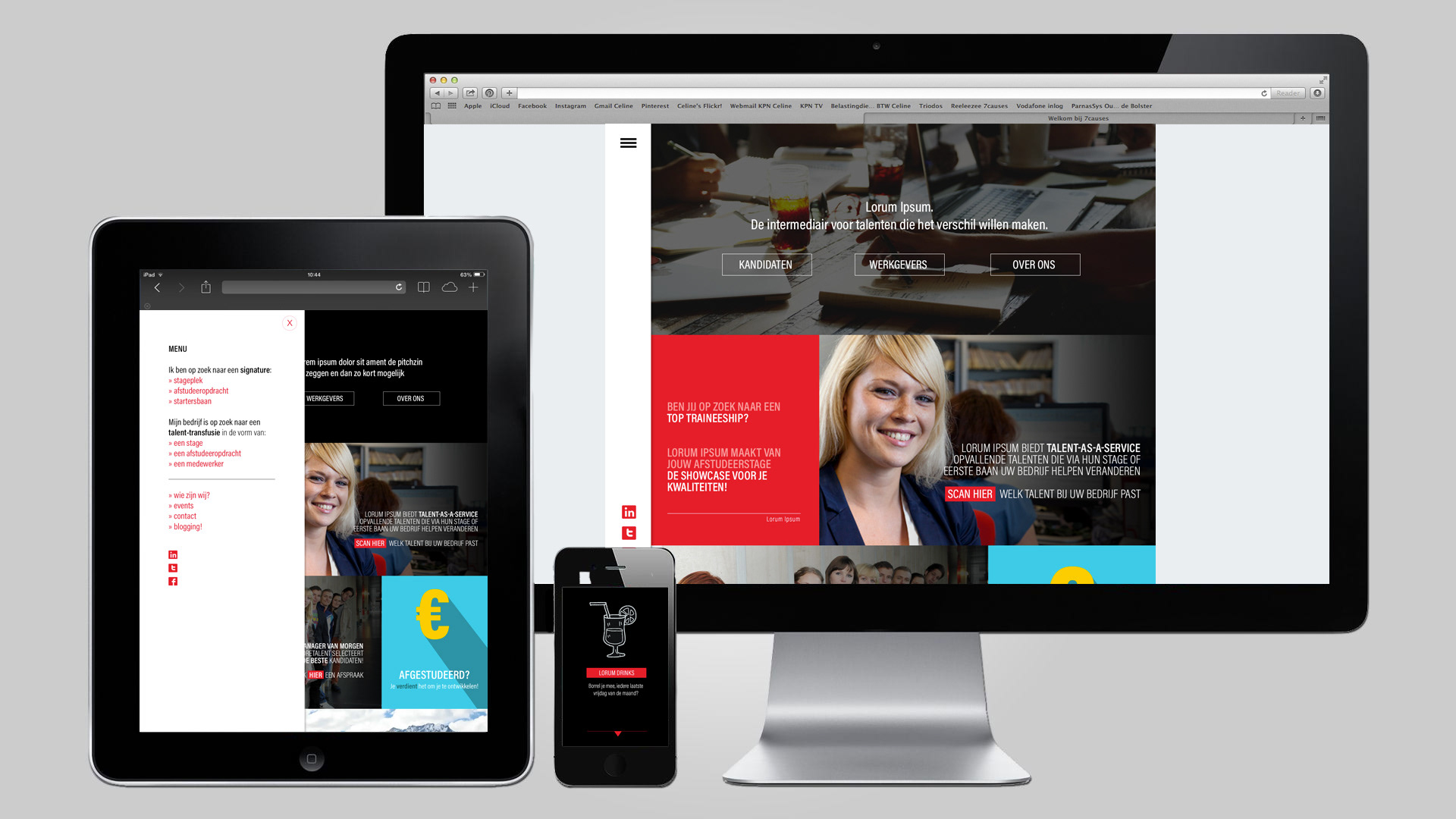 het ontwerp van de website van Yore op mobiel, tablet en computerscherm
