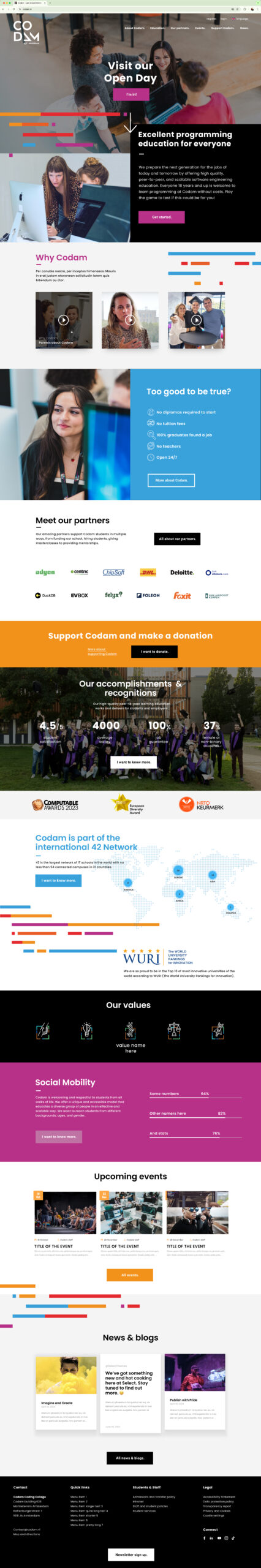 het ontwerp van de website van Codam