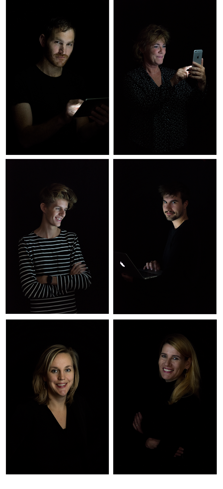 zakelijke portrefofot's met een rembrand verlichting effect door licht uit een mobiel apparaat