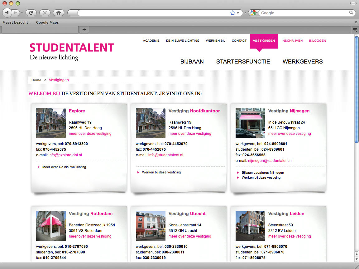 website ontwerp Studentalent